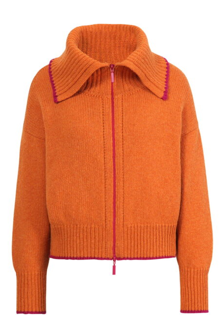 Ivko Women Unifarbene Strickjacke mit Rollkragen orange