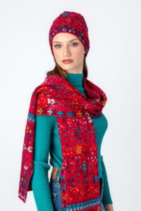 Ivko Women GestrickterSchal Floralmuster rot