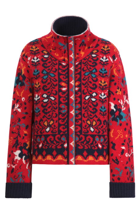 Ivko Women Rollkragenjacke Floralmuster rot