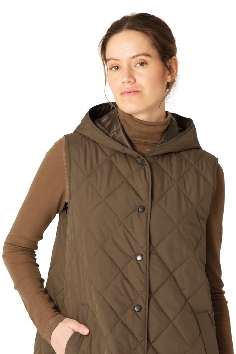 ILSE JACOBSEN Quilted Long Vest nut