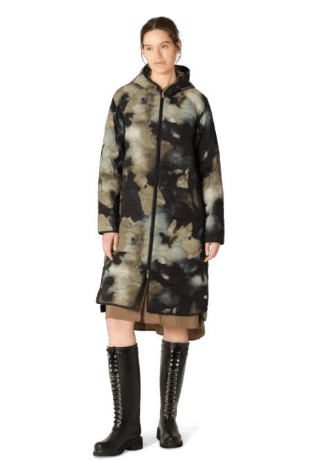 ILSE JACOBSEN Long Quilt Jacket hood moss