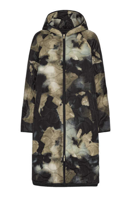 ILSE JACOBSEN Long Quilt Jacket hood moss