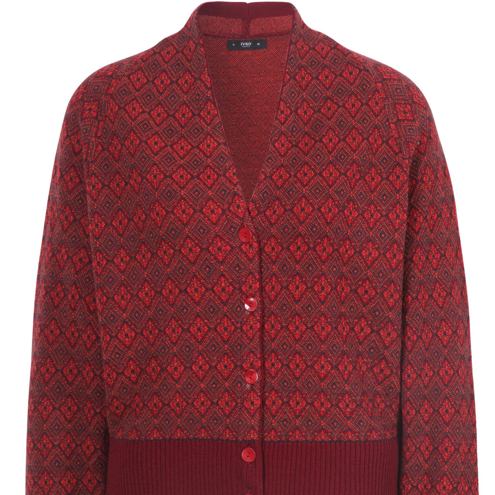 Ivko Women Jaquard Strickjacke Dandy-zinnoberrot